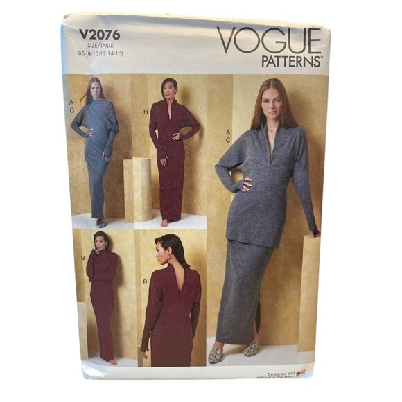 Vogue V2076 Misses Knit Dress Top Skirt Size 8-16 Modern Easy Pattern - Picture 1 of 2